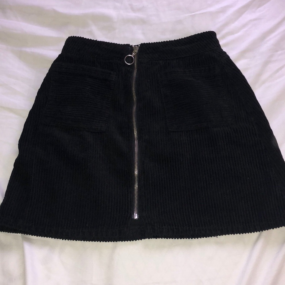 urban outfitters black zip up corduroy skirt